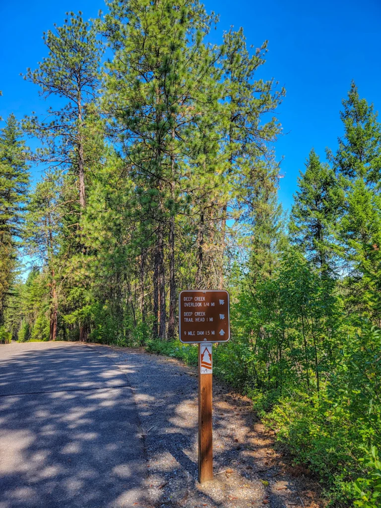 Trail sign for Deep Creek Overlook and Nine Mile Dam on the Centennial Trail