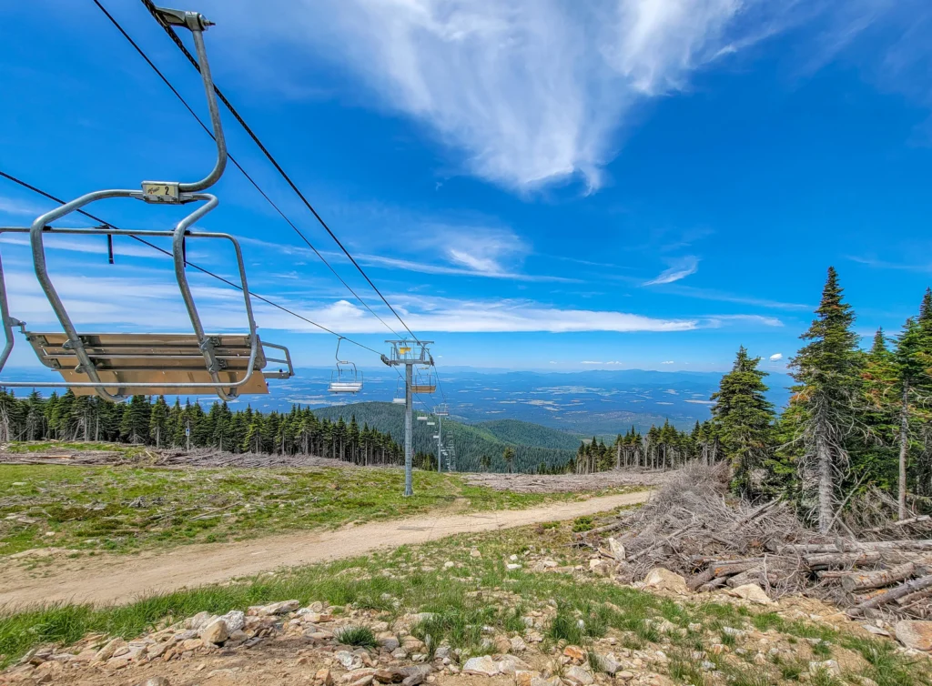 Chairlift and summer view from the top of Mt. Spokane Ski and Snowboard Park, Washington