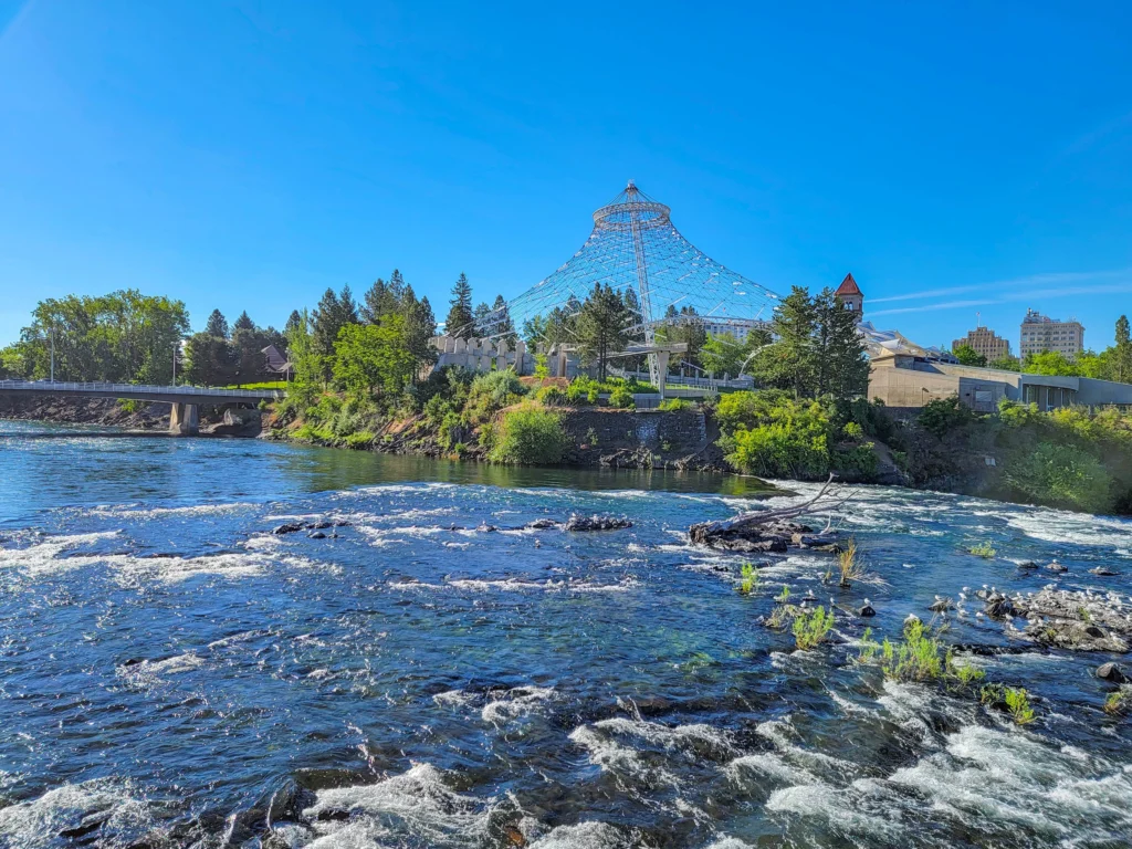 The Pavilion at Riverfront Park seen across the Spokane River