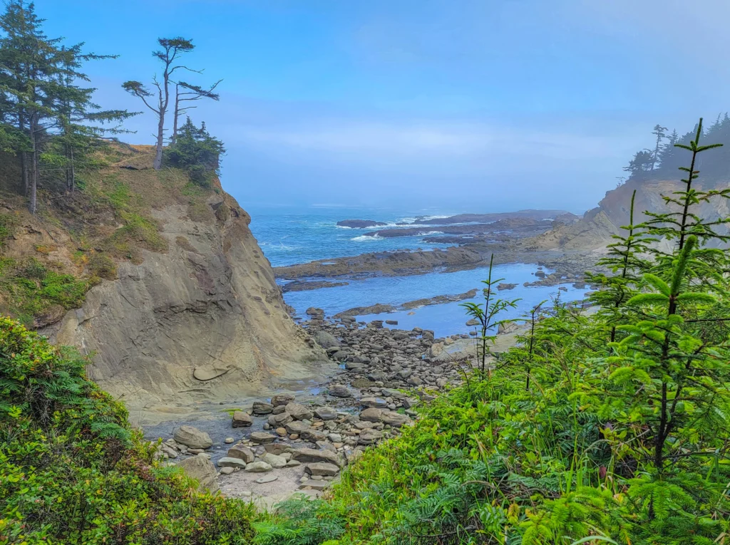 Cove with a cobble beach below Shore Acres State Park