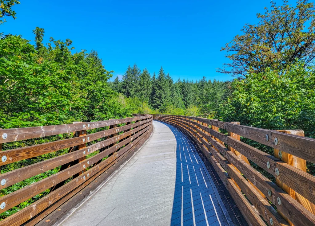 Trestle crossing with wooden railings on the Banks-Vernonia State Trail