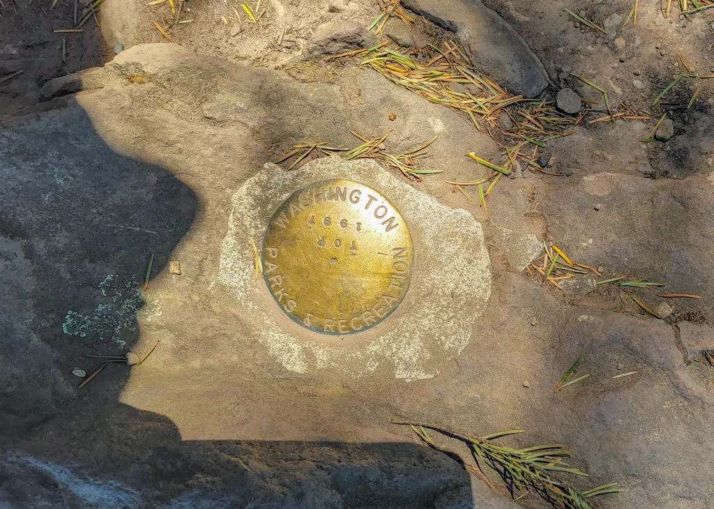 Washington Parks and Recreation survey marker set into the summit rock of Beacon Rock