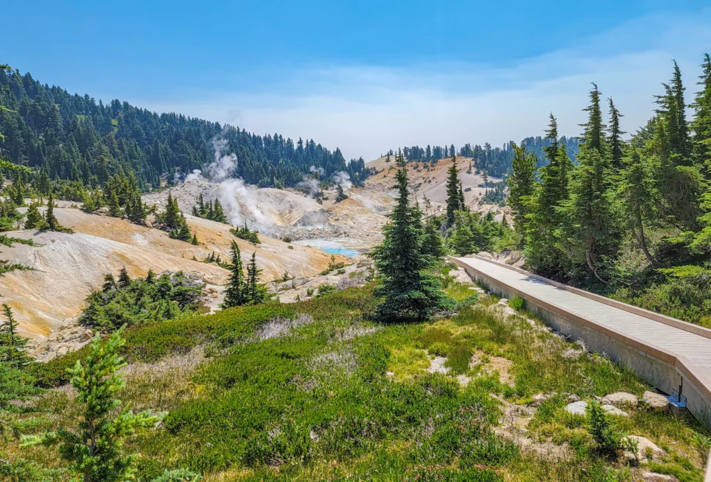 First view down into the Bumpass Hell basin with the boardwalk visible below