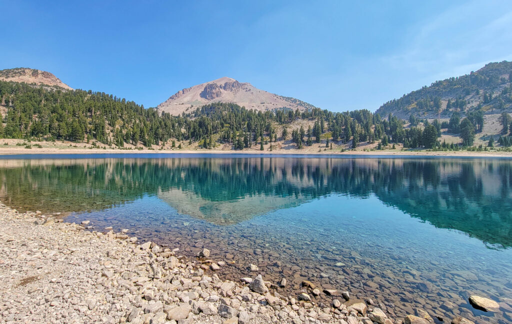 Lake Helen reflecting Lassen Peak in Lassen Volcanic National Park, California