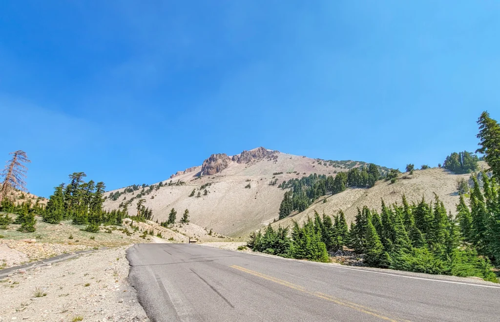 The Lassen Volcanic National Park Highway climbing below Lassen Peak