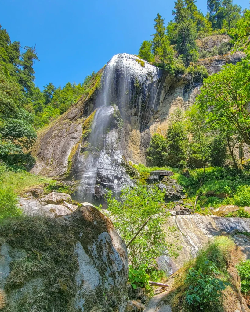 Silver Falls above the boulder field at its base