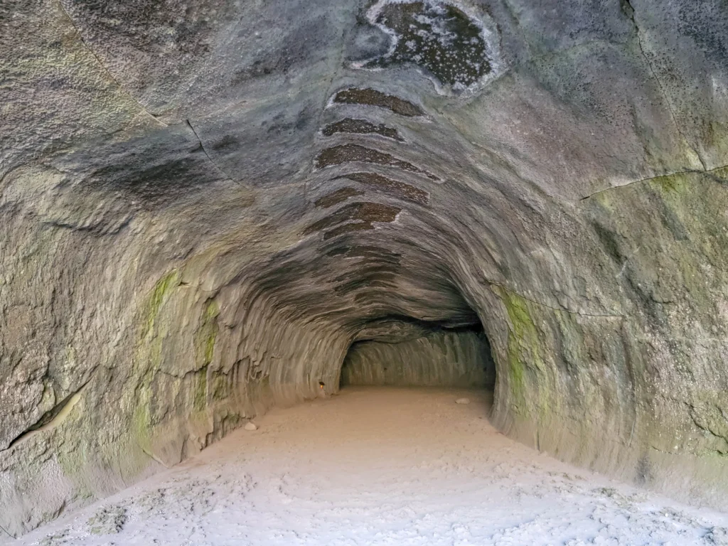Arched lava tube passage inside Subway Cave, Lassen National Forest, California