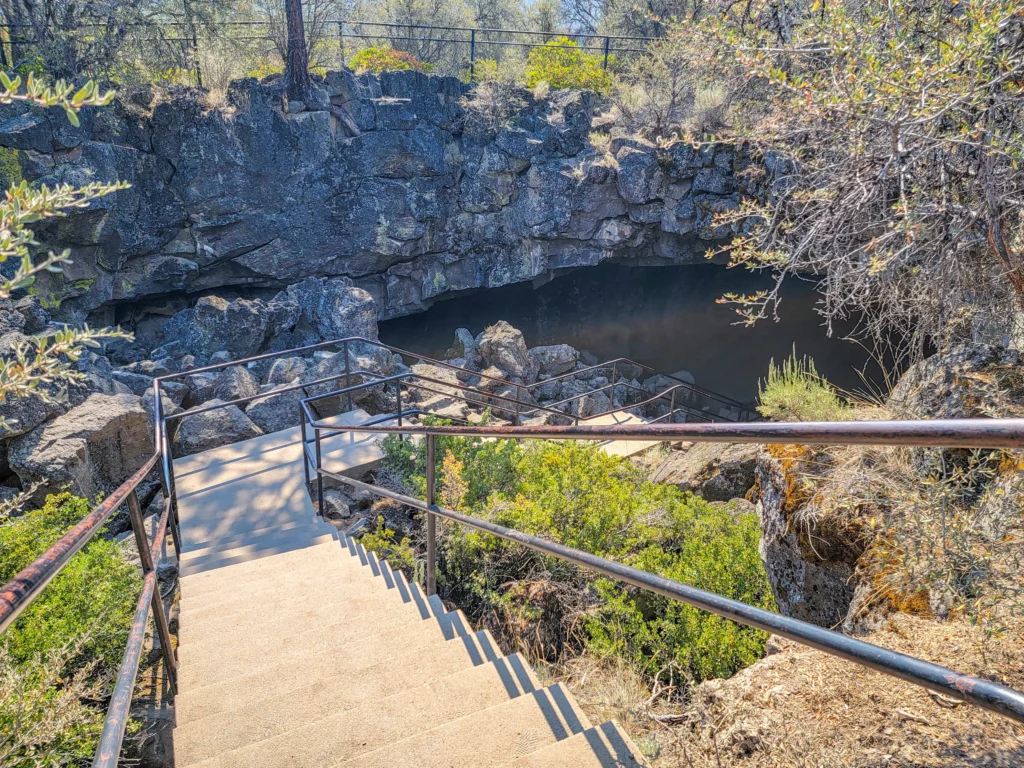 Concrete entrance stairway descending into the Subway Cave collapse opening