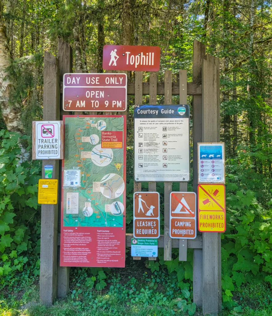 Trailhead sign at Tophill on the Banks-Vernonia State Trail, Oregon