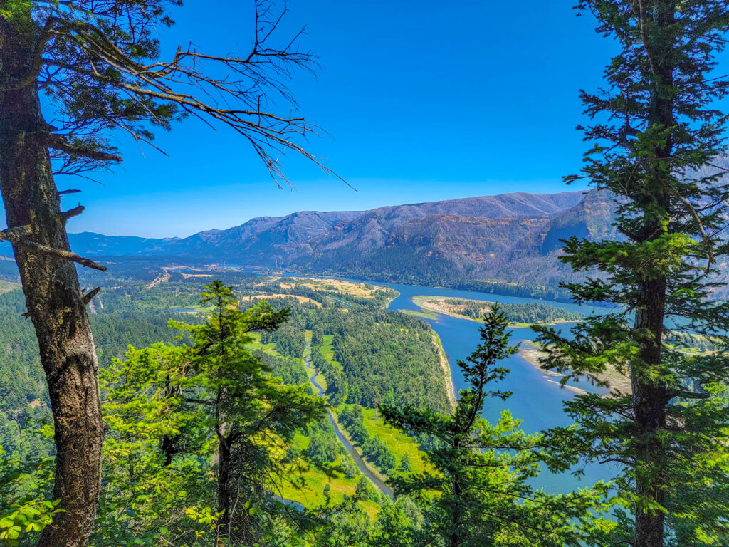 View from top of Beacon Rock in Columbia River Gorge