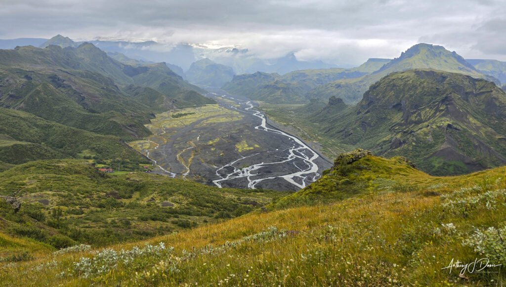 Thorsmork view from Valahnúkur mountain summit