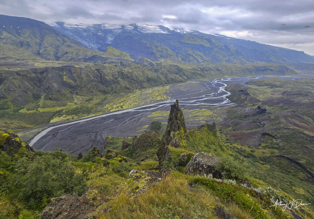 Thorsmork view from Valahnúkur mountain summit