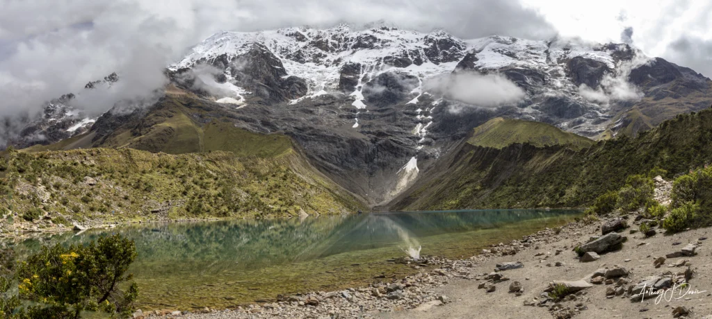 Panoramic view from the base of Humantay Lake