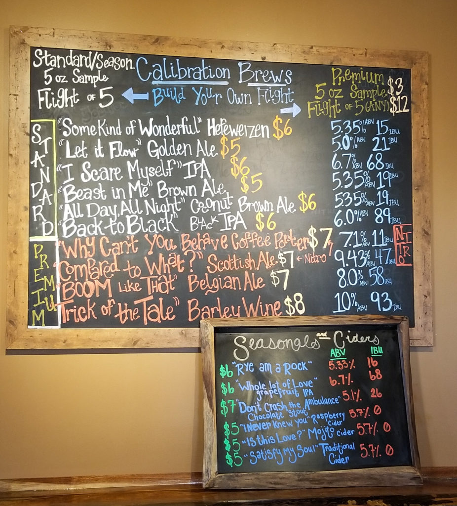 Beer List at Calibration Brewery